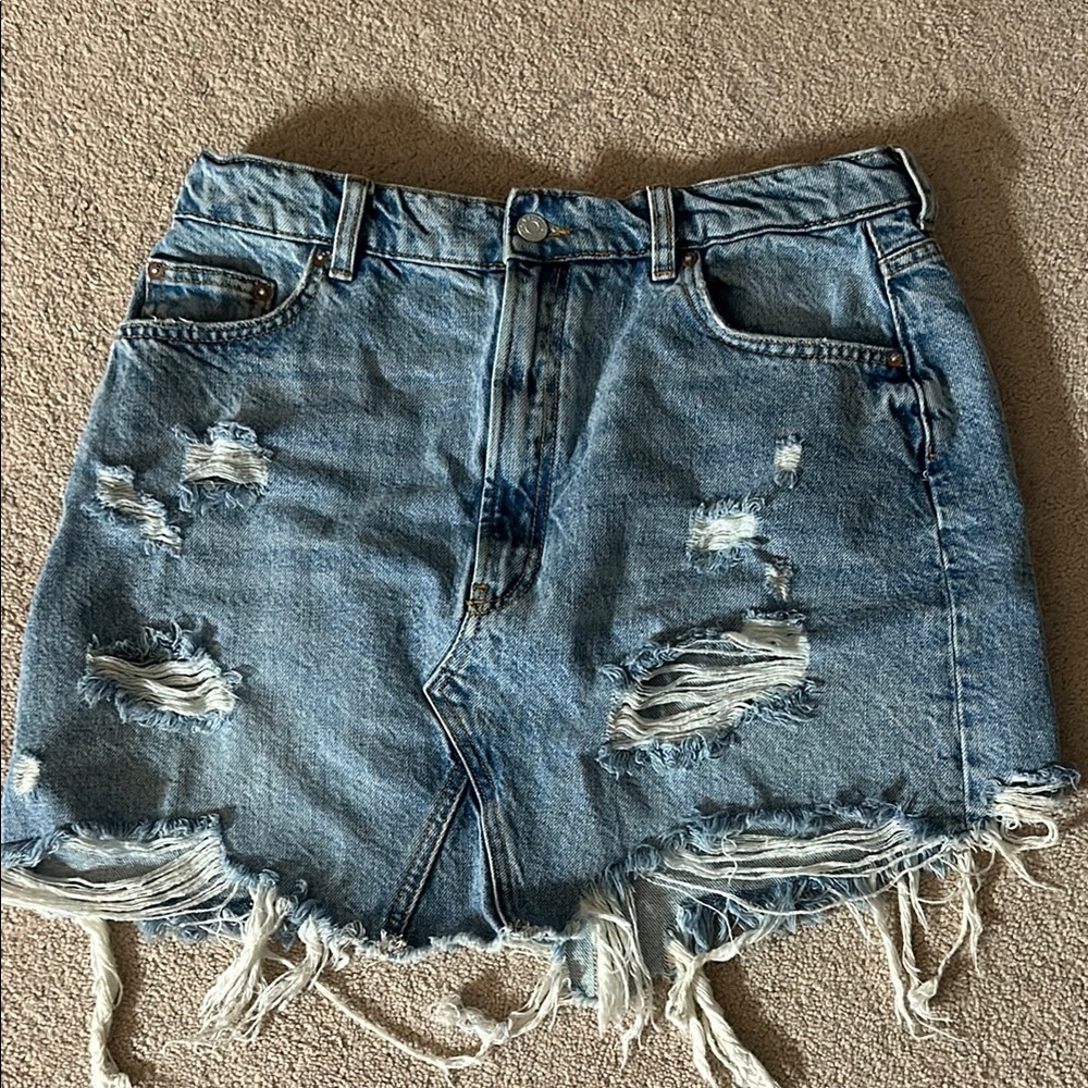 Distressed Denim Mini Skirt